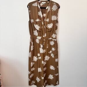 Vince Sleeveless V Neck Pocket Front Satin Floral Jumpsuit Small